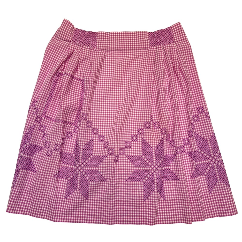 Vintage Purple Gingham Embroidered Cross Stitch Waist Apron One‎ Size